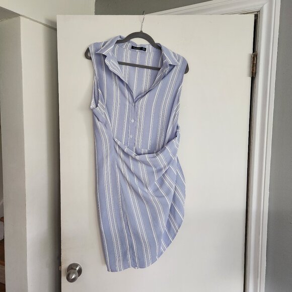 Boohoo Sleeveless Wrap Dress – Blue/White Stripe, Size 14 - Picture 1 of 5